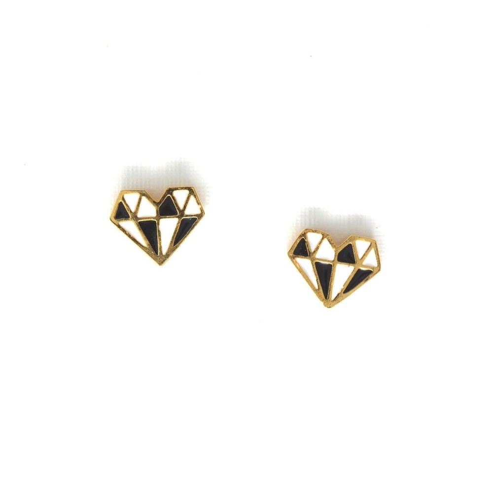 Diamond Heart Enamel Stud Earrings [sold out]